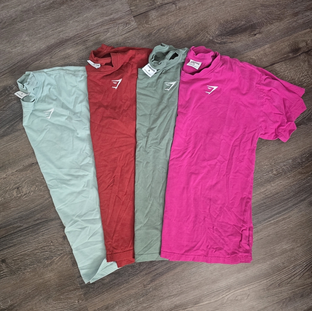Set of Four Gymshark Oversized T-Shirts in Pink, Green, Red, and Light Green